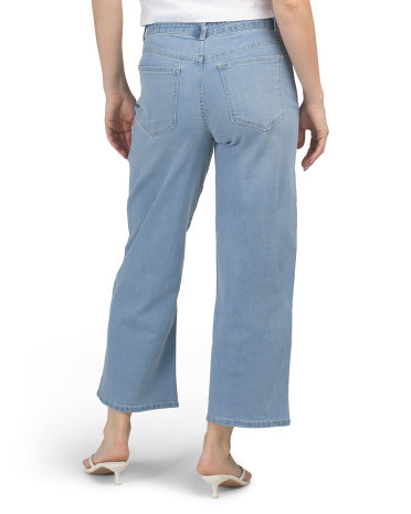 D. JEANS Yüksək Bel Geniş Paça Ayaq Biləyi Cinsi Kəmər ilə