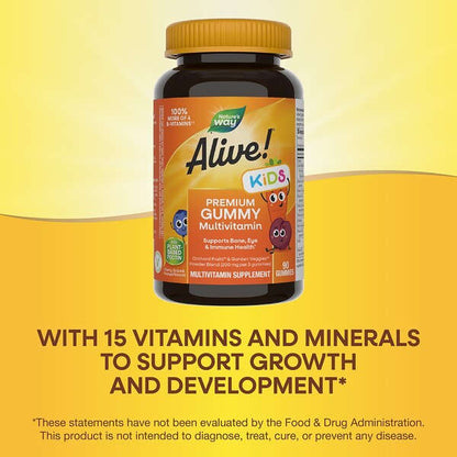 Nature's Way Alive Kids Premium Gummy Multivitamin Qara Giles Uzum Portakal 90 Gummies YoxYox