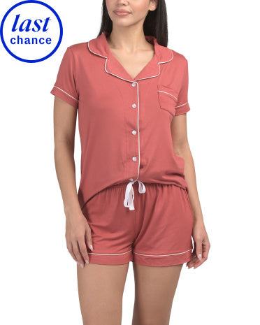 BORN Çentikli Yaka Üst və Şort Pijama Dəsti