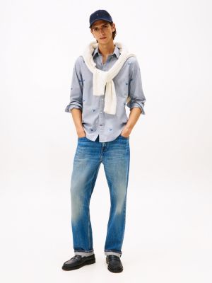 Tommy Hilfiger Regular Fit Bütün Üzərinə Çap Oxford Köynəyi, Fossil Mavi