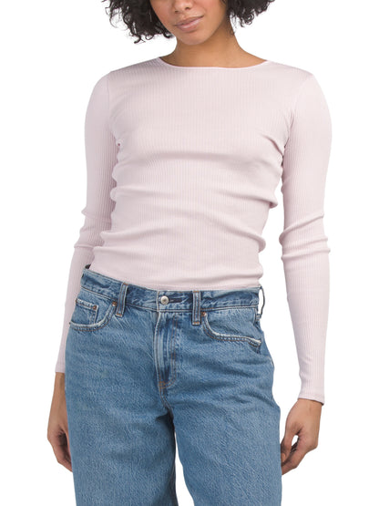 Pima Pambığından Rifleli Uzun T袖 Crew Neck Bluzka