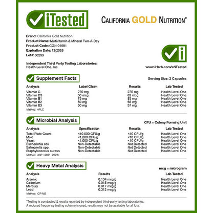California Gold Nutrition Multivitamin və Mineral Methyl B12 Vitamin C L Methylfolate və Bio Quercetin Günlük