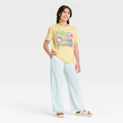 Qız Hello Kitty Coastal Dreaming Qısa Kollu Böyük Ölçülü Qrafik Köynək - Sarı L