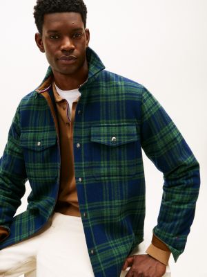 Tommy Hilfiger Şotland Dəsənli Yun-Qarışıq Yastıqlı Gödəkçə, Tünd Mavi/Yaşıl Klетка