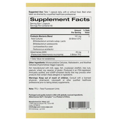 California Gold Nutrition Akkermansia Probiotiklər Glp 1 Kompleksi 60 Veggie Kapsul