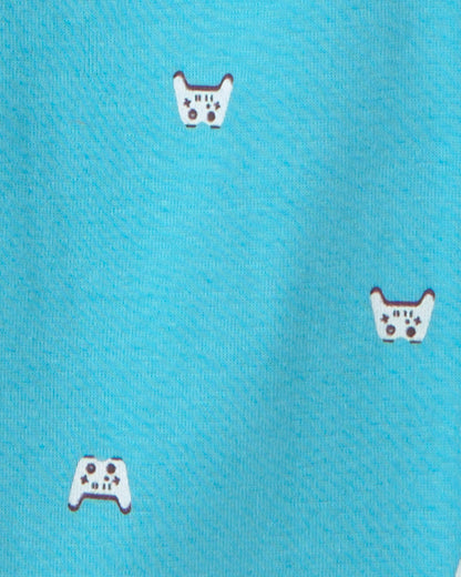 Carter's Oğlan Bigfoot Gamer 100% Pamuk Rahat Oturan 4 Parçalı Pijama Dəsti - Mavi/Fil Dişi