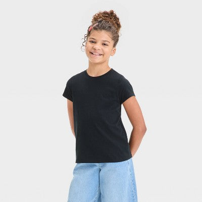 Cat & Jack Qız Qısa Kollu Düz Rəngli T-Shirt Ağ M