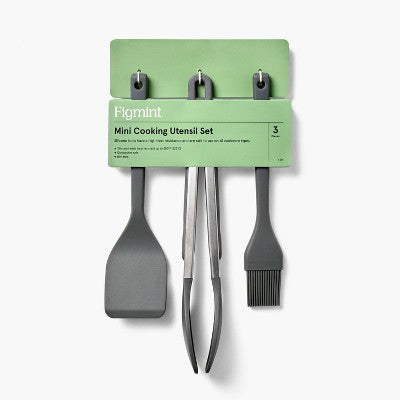 Figmint 3 Parçalı Silikon Mini Spatula Fırça Və Maşa Seti Tünd Boz