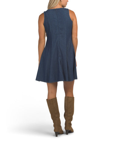 GIVEN KALE Petite Fit And Flare Mini Denim Dress