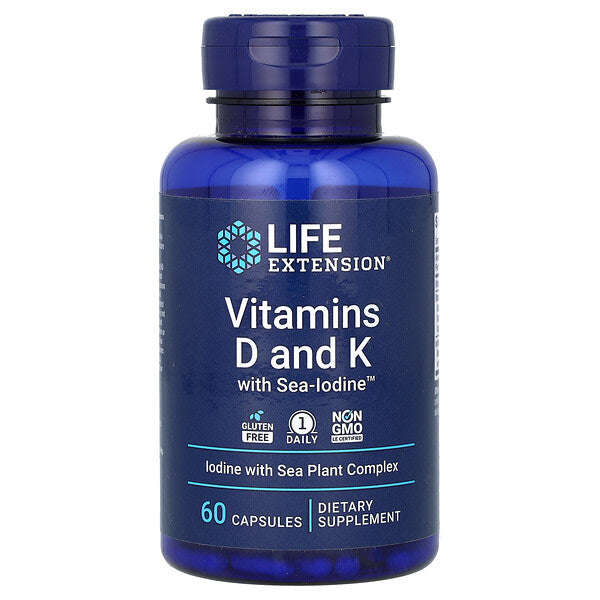 Life Extension D və K Vitaminləri Dəniz Yodu ilə 60 Kapsul YoxYox