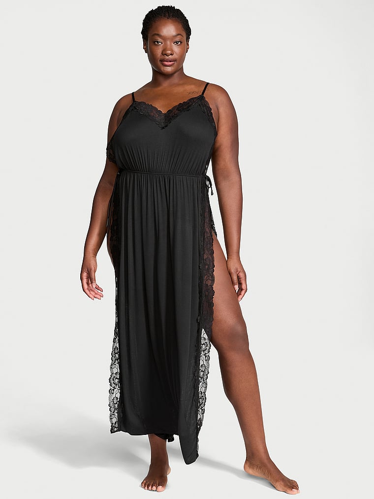 Victoria's Secret SoSoft™ Modal Ribbed Lace-Trim Uzun Slip Geyimi
