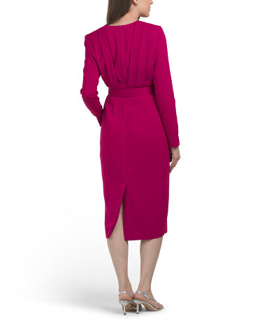 BADGLEY MISCHKA Uzun Rəvəlli V-yaxası Kəmər Detallı Midi Geyim