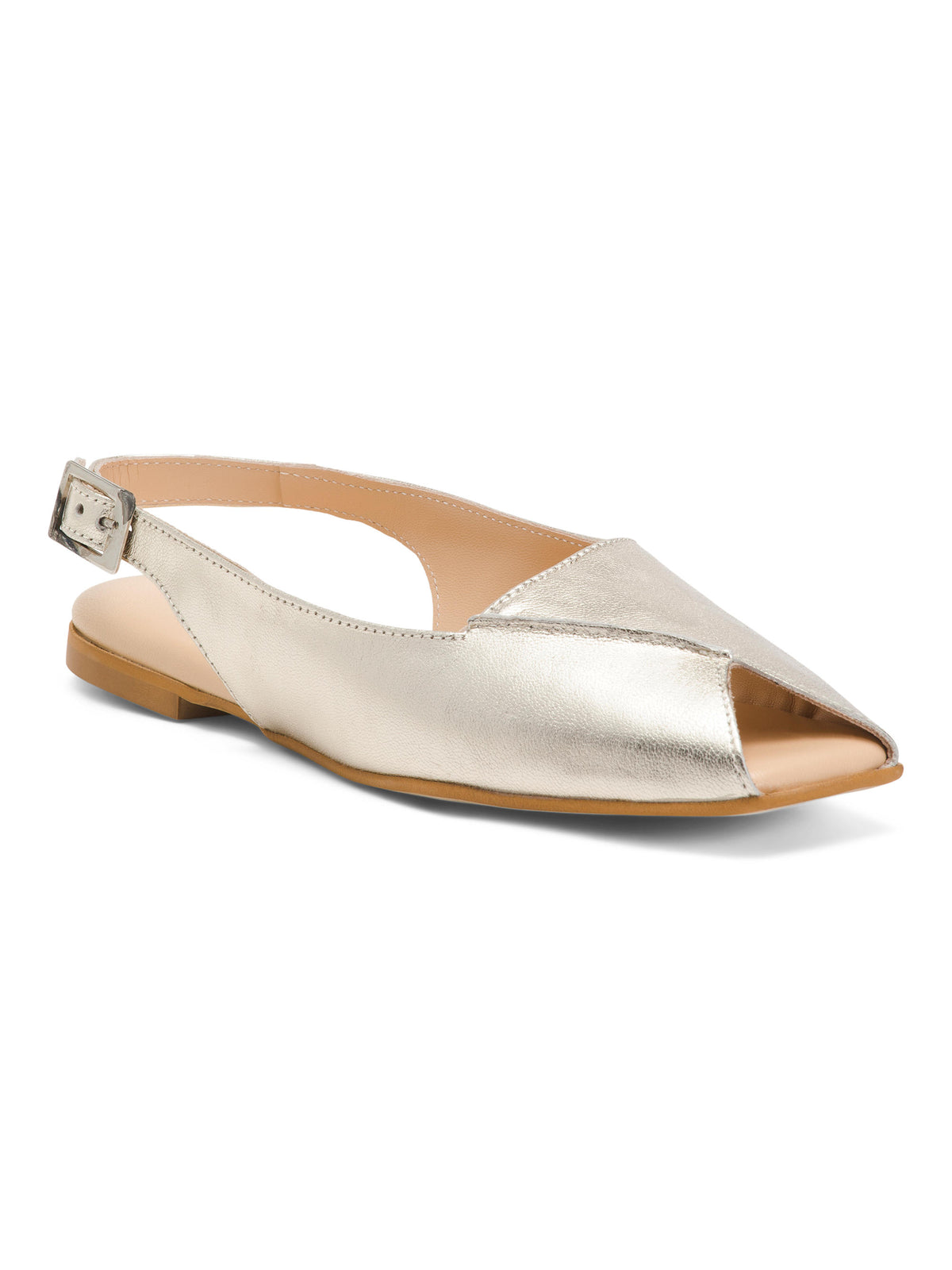 OROSCURO İtaliyanın Dəri Peep Toe Sling Back Düz Ayaqqabıları