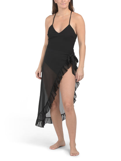 ESCAPE TO PARADISE Çarpaz Arxalı Nervürlü Bir Parçalı Sakit Mayosu Sarong ilə