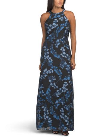 BETSY &amp; ADAM Brocade Floral Uzun Geyim