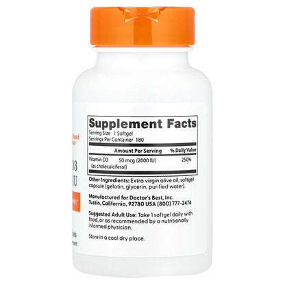 Doctor's Best D3 Vitamini 50 Mcg 2000 IU 180 Softgel