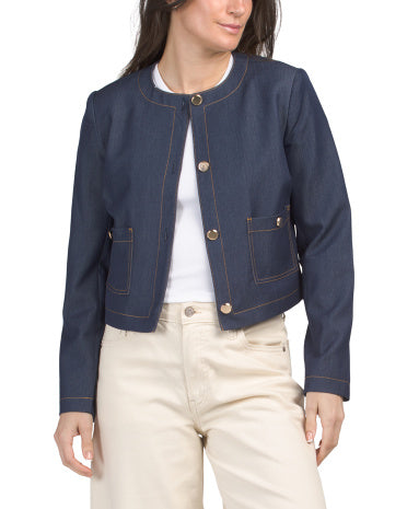 INDUSTRY Ziddiyyətli Tikişli Qısaldılmış Denim Gödəkçə