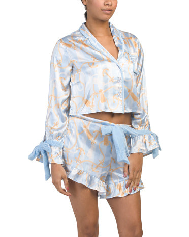 8 OAK LANE 2 Hissəli Satin Dənizçilik Qadın Pijama Dəsti