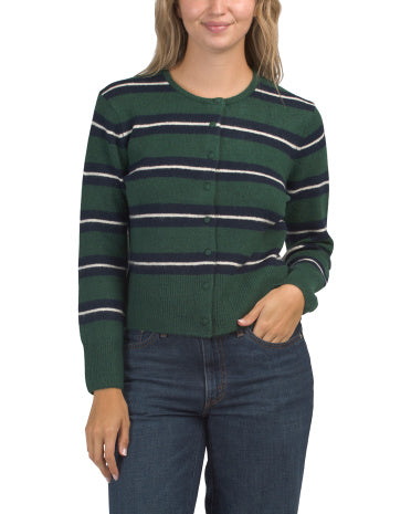 CECE Uzun Kollu Çizgili Düymə Cardigan