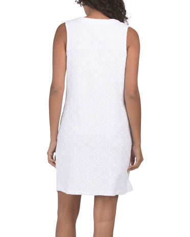 Textured Spa Terry Swim Cover-up Shift Dress Ağ Plaj Geyimi