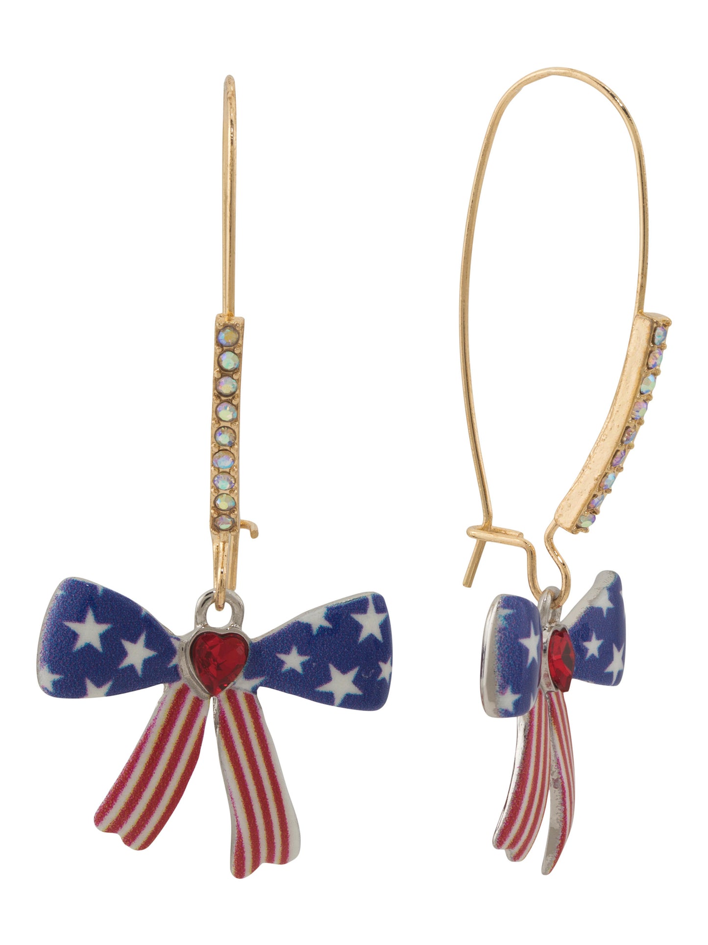 BETSEY JOHNSON Gold Plated Americana Bow Dangle Earrings