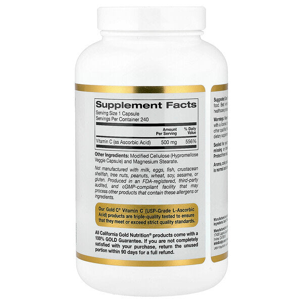 California Gold Nutrition Gold C USP Səviyyəsi C Vitamini 500mg 240 Bitki Kapsulu
