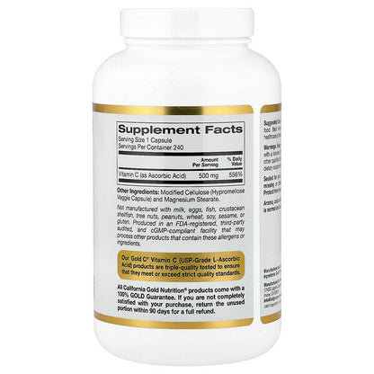 California Gold Nutrition Gold C USP Səviyyəsi C Vitamini 500mg 240 Bitki Kapsulu