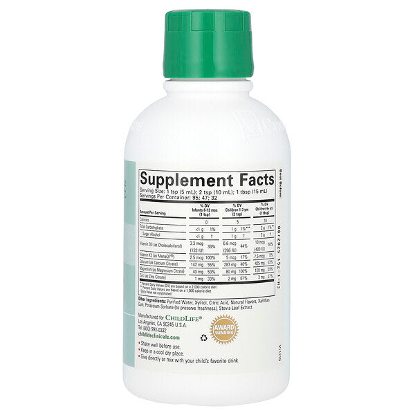 Childlife Clinicals Maye Kalsium Maqnesium Vitamini D3 və K2 ilə Təbii Portağal 473ml