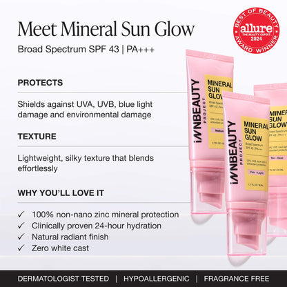 INNBEAUTY PROJECT Mineral Sun Glow Geniş Spektrli Günəş Kremi SPF 43 PA +++ Peptidlər və C Vitamini ilə