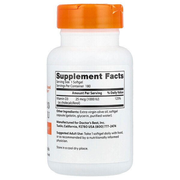 Doctor's Best D3 Vitamini 25 Mcg 1000 Iu 180 Softgels