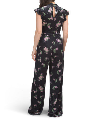 SUGAR LIPS Velvet Çiçəkli Çap Jumpsuit