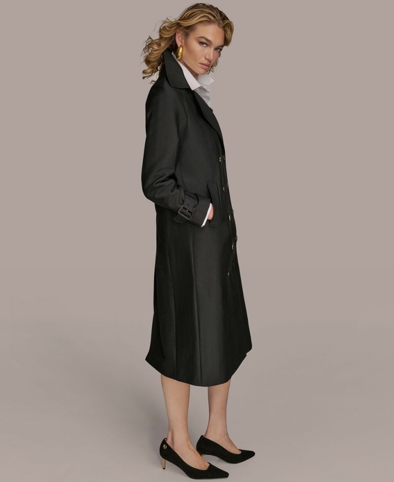 Donna Karan New York Qadın Klassik Uzun Qoşa Düymələr Palto
