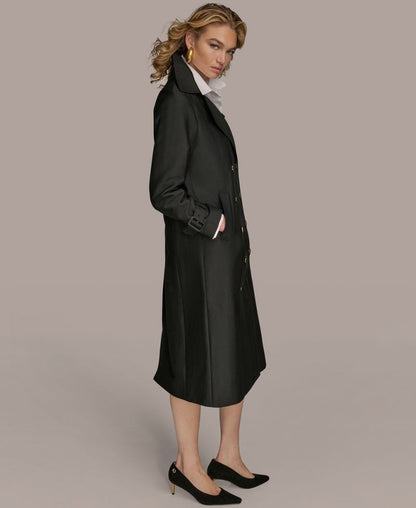 Donna Karan New York Qadın Klassik Uzun Qoşa Düymələr Palto