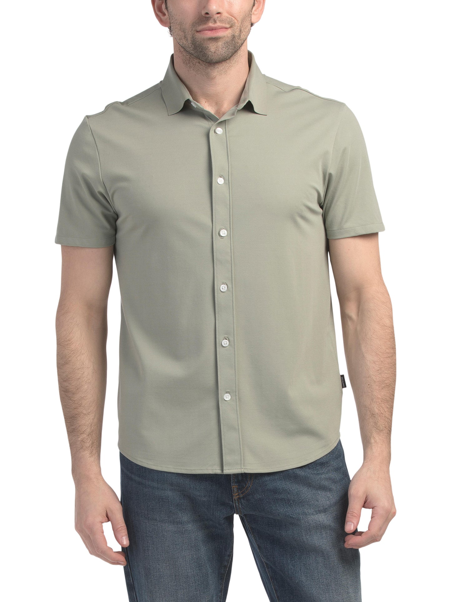 KENNETH COLE Tech Knit Soft Button Front Köynək