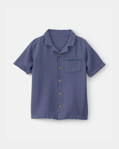 OshKosh B'gosh Oğlan Qısa Sərgəyli Düymələnən Köynək - Mavi