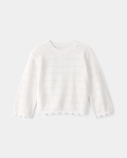 OshKosh B'gosh Kiçik Qız Dalgalı Sərhədli Sviter - Fil Dişi