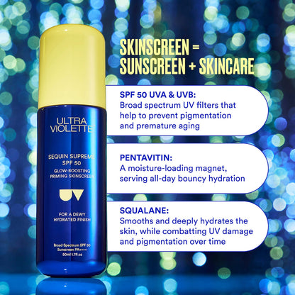 Ultra Violette Sequin Supreme SPF 50 Parlaqlıq Verən Üz Günəş Kremi Nəmləndiricisi və Priymeri