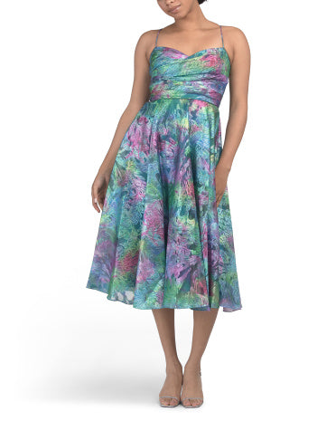 THEIA Allegra Draped Midi Kokteyl Geyimi