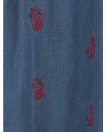 SOLITAIRE Qısa Kollu Çiçəkli Işlemeli Denim Maxi Geyim