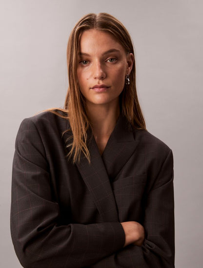 Calvin Klein Houndstooth Yün Qarışımlı Rahat Gödəkçə