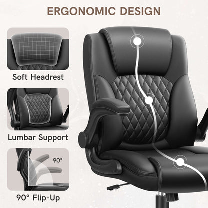 COOLHUT Dəri Ofis Kreslisi, Böyük və Uzun Boy Ofis Kreslisi 400LBS Geniş Oturacaq Ergonomik Kompüter Masası Kreslisi Yüksək Arxalı İcraçı Dəri Kreslisi Tənənnəfli Kəmər Dəstəyi 8 İl Zəmanət ilə YoxYox