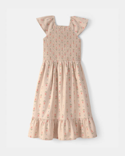 OshKosh B'gosh Qız Çiçəkli Smok Midi Geyim - Bej