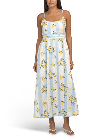 MARTHA STEWART COLLECTION Kətan Qarışımlı Çizgili Limon Midi Geyim