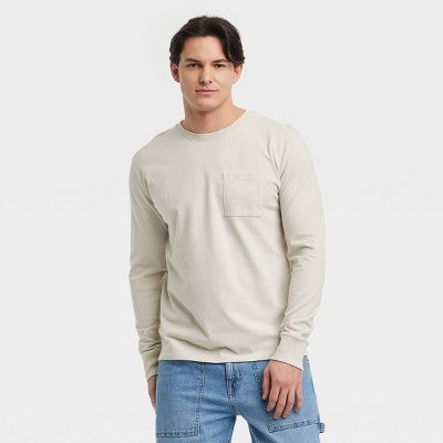 Goodfellow & Co Kişi Vintage Uzun Tərəvəz Cibli Köynək Açıq Bej