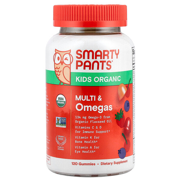SmartyPants Kids Organic Multi Omegas Qamma Vitaminlər Giləmeyvə və Gilas 120 Əd