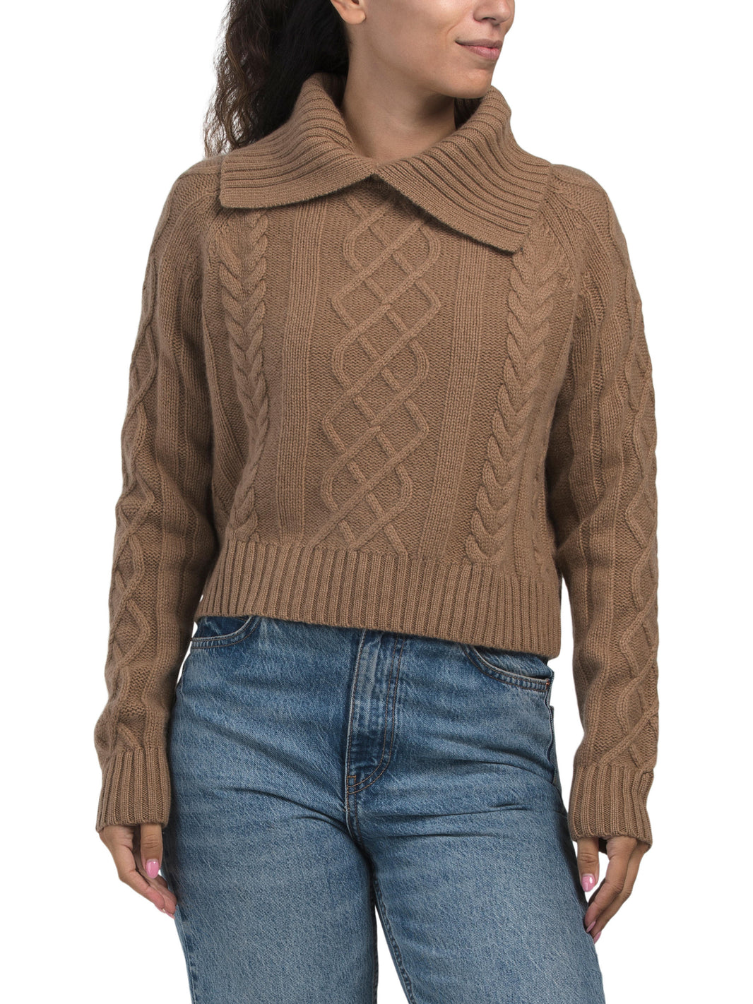 THE CASHMERE PROJECT Kəşmir Çıxarılan Yaxa Kabel Örməsi Qısaldılmış Sviter
