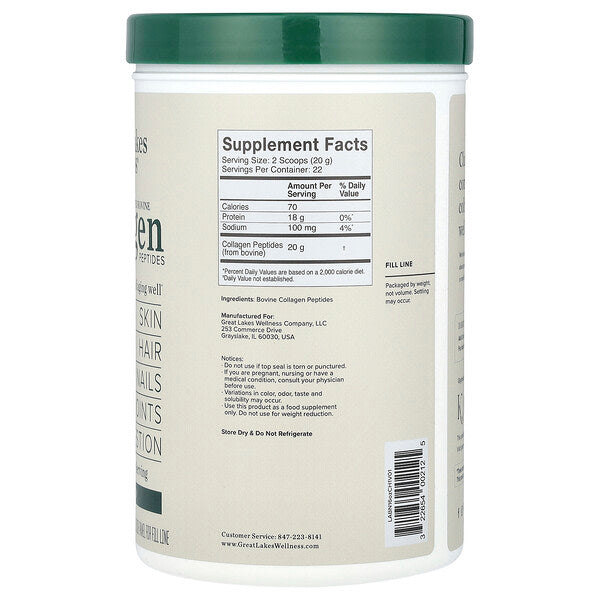 Great Lakes Wellness Otla Beslenmiş Sığır Kolajen Peptidləri Ароматsız 454 G