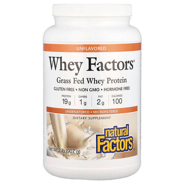 Natural Factors Whey Factors Otla Beslənən Protein Tozu Ləzzətsiz 907 G