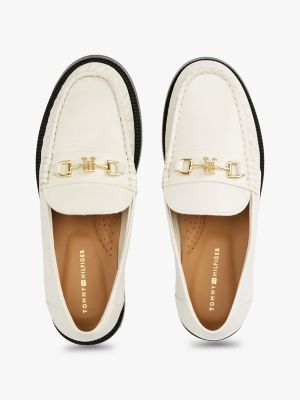 Tommy Hilfiger Logo Horsebit Dəri Loafer Ayaqqabısı, Muslin