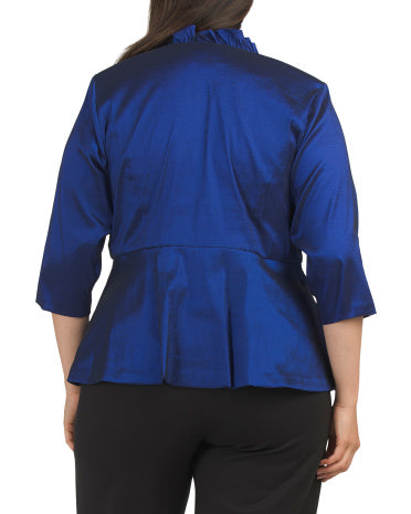 ALEX EVENINGS Plus Stretch Taffeta Bluzka Peplum Yemiş ilə